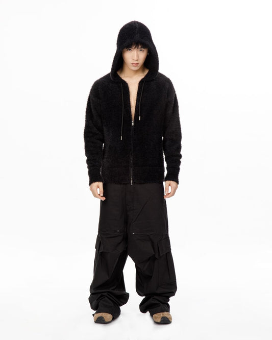 THE FAUX MOHAIR ZIPPED CARDIGAN