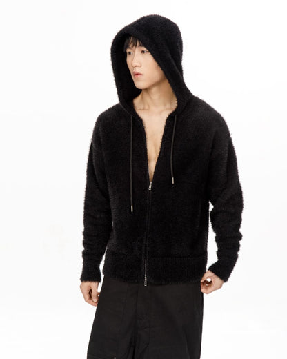 THE FAUX MOHAIR ZIPPED CARDIGAN