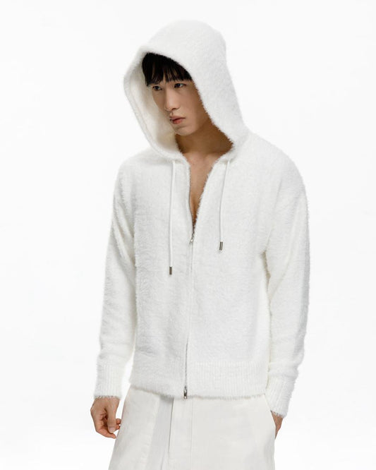 THE FAUX MOHAIR ZIPPED CARDIGAN